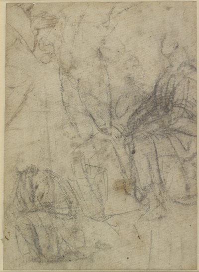 Verso: Ruwe Schetsen van knielende Figuren, WA1846.174 door Raffaello Sanzio Raphael